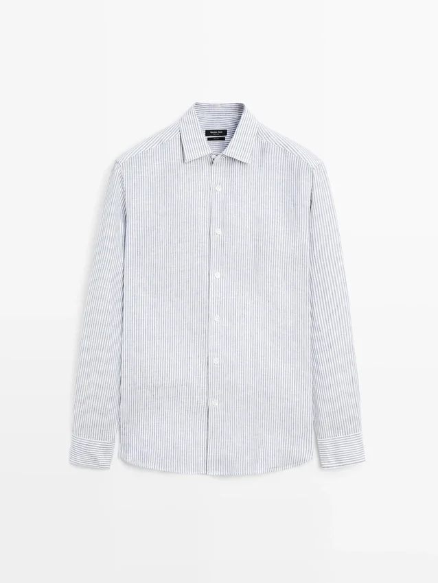 Stripet slim fit-skjorte i lin Stripet slim fit-skjorte i lin