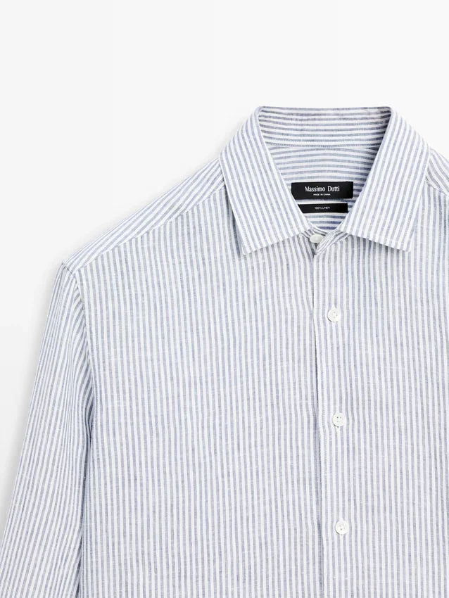 Stripet slim fit-skjorte i lin Stripet slim fit-skjorte i lin