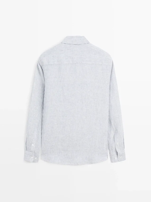 Stripet slim fit-skjorte i lin Stripet slim fit-skjorte i lin